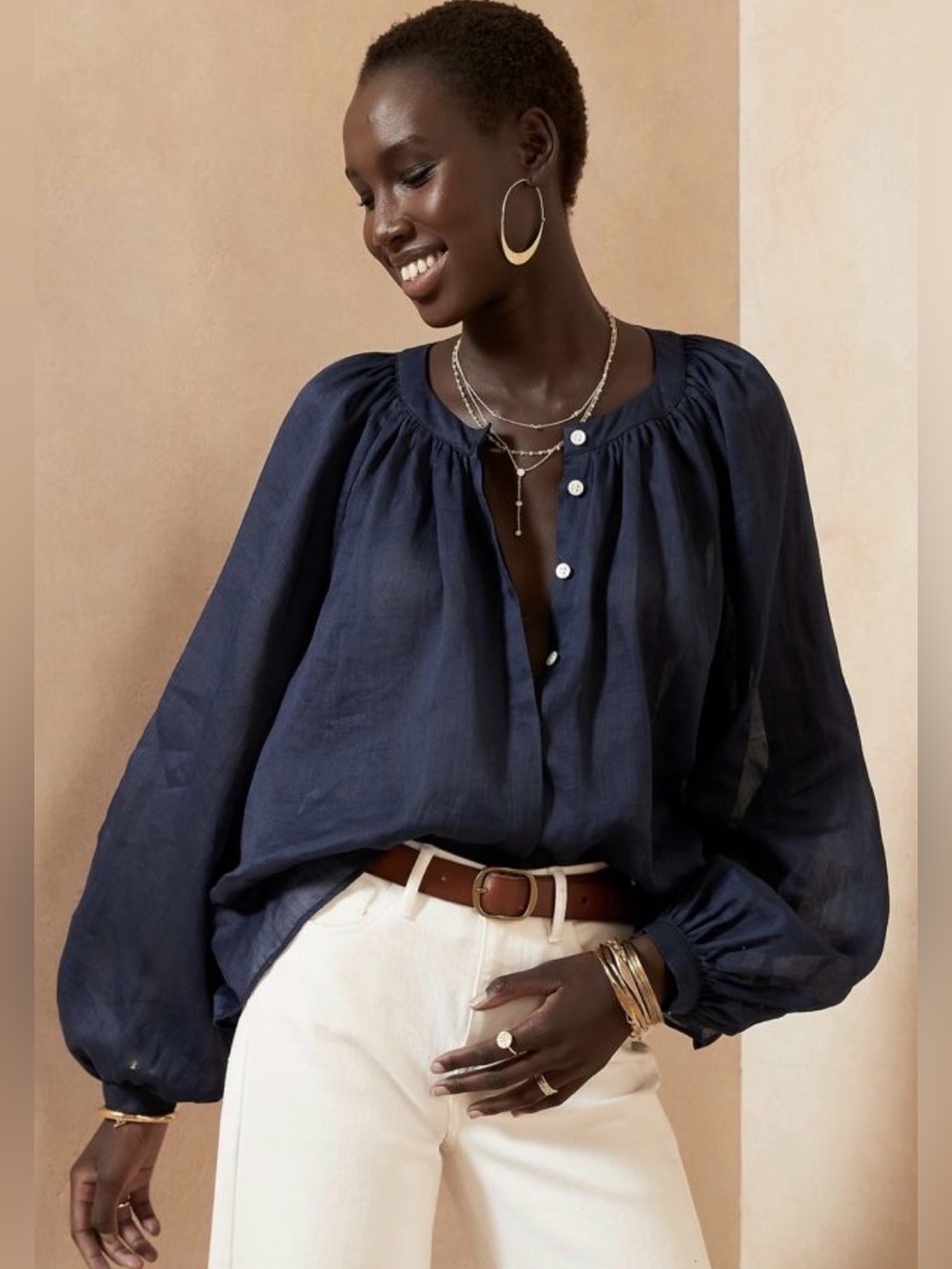 Banana Republic Tops | Banana Republic
Navy Ramie Balloon Sleeve Blouse